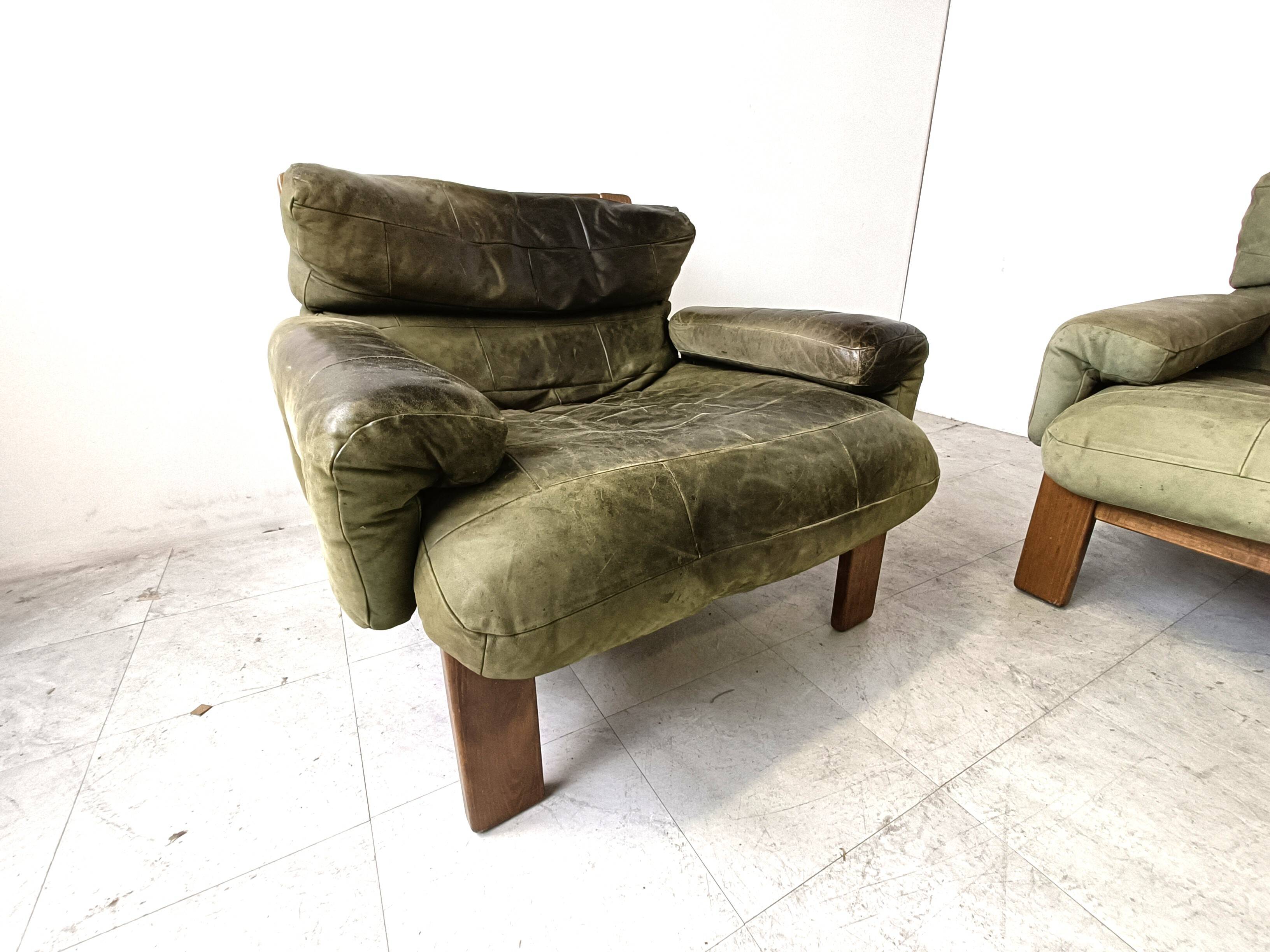 Vintage modular green leather sofa, 1960s