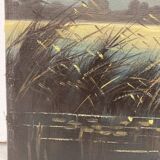Oil on canvas sunset at the water's edge