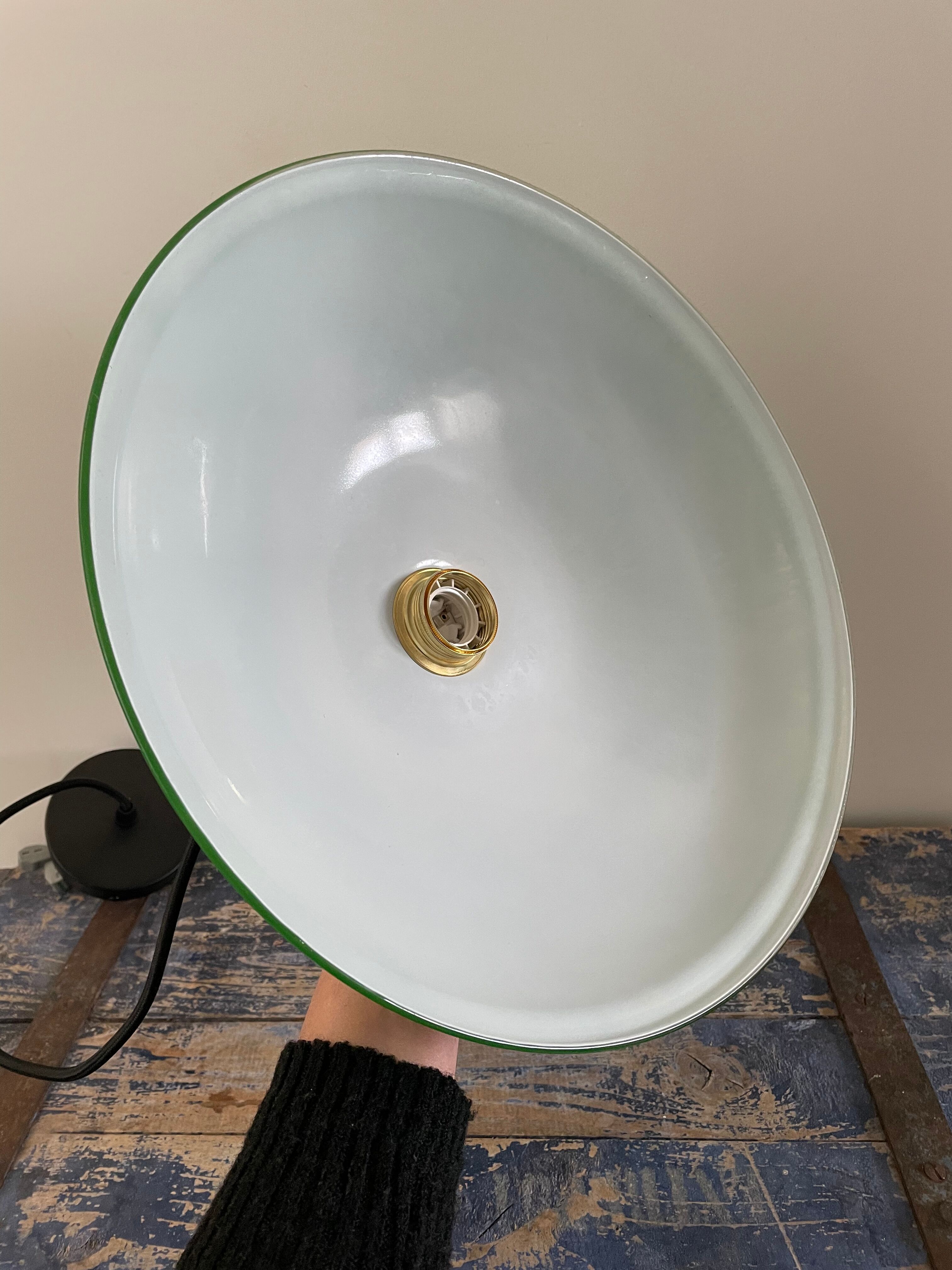 Vintage pendant lamp in electrified green opaline to nine