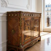 An antique French Louis XVI-style marble-top side cabinet