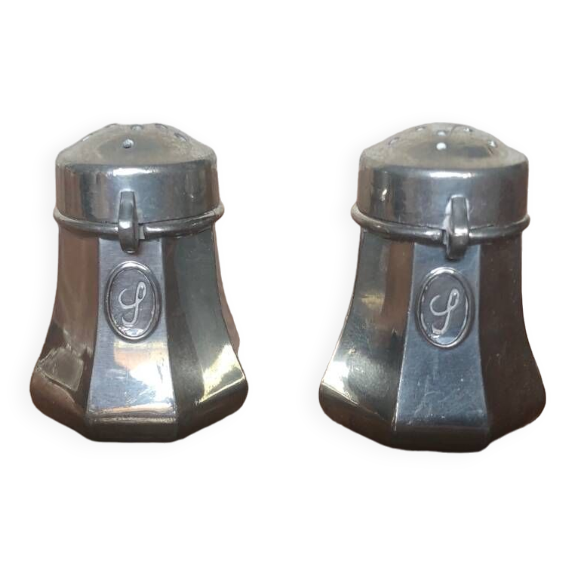 Pair of Old Pewter Salt Cellars from the Manoir Vintage