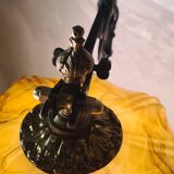 large wrought iron work lamp Andalusian style 1900 marbled opaline,,,, 49x25 magnificent and rare
