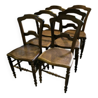 Series of 6 chairs in solid walnut and canework circa 1870