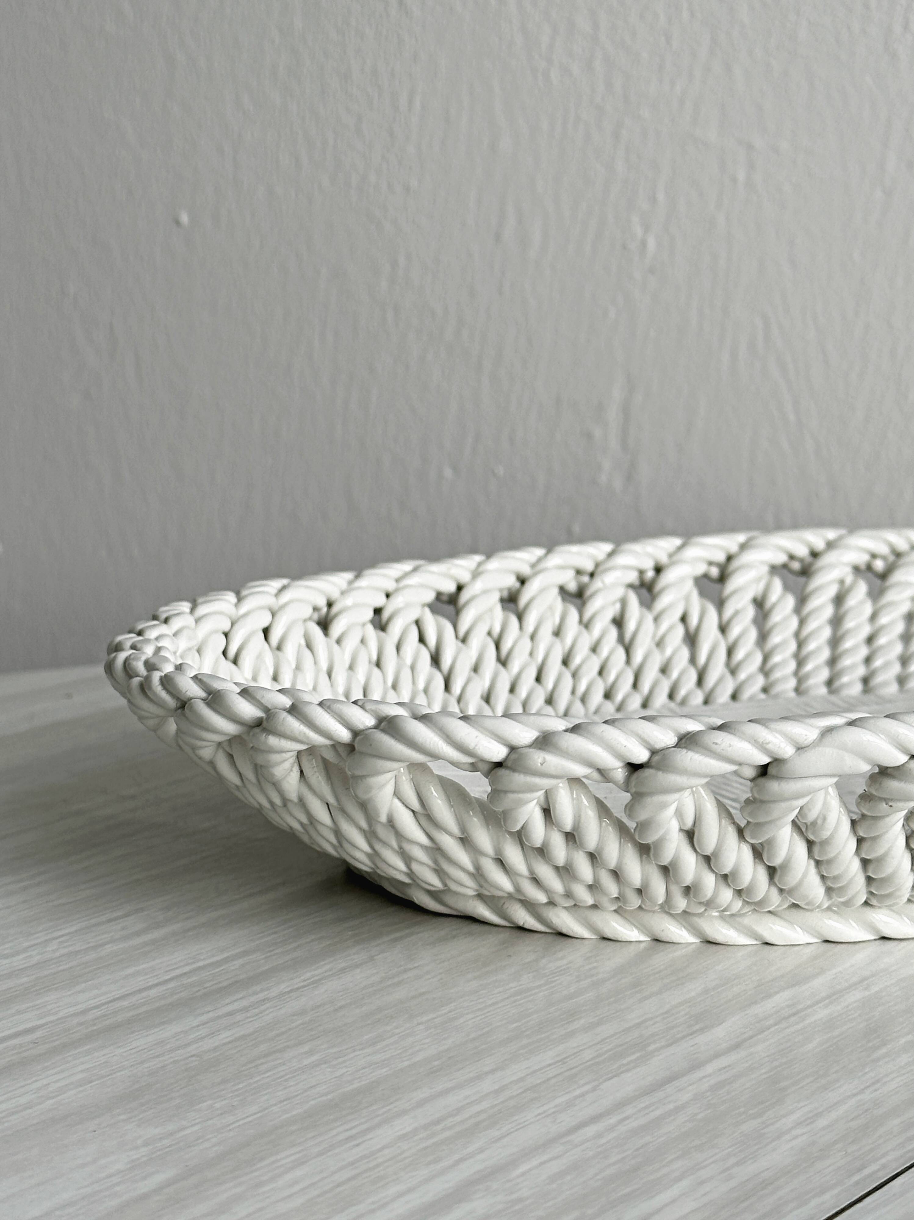 Woven white porcelain bread basket