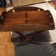 Folding coffee table type Butler marine boat wood and brass mahogany