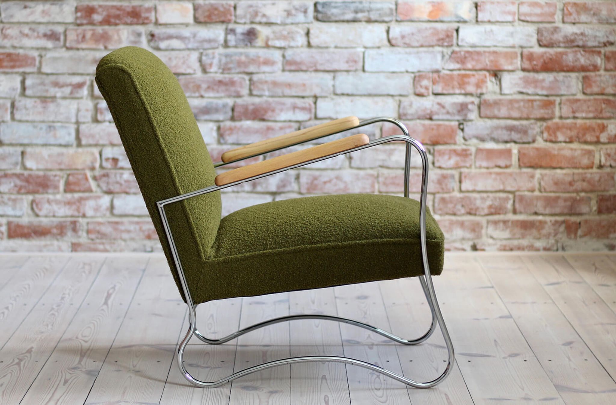 Bauhaus style armchairs, 1950s, polish design, kvadrat reupholstery, set of 2