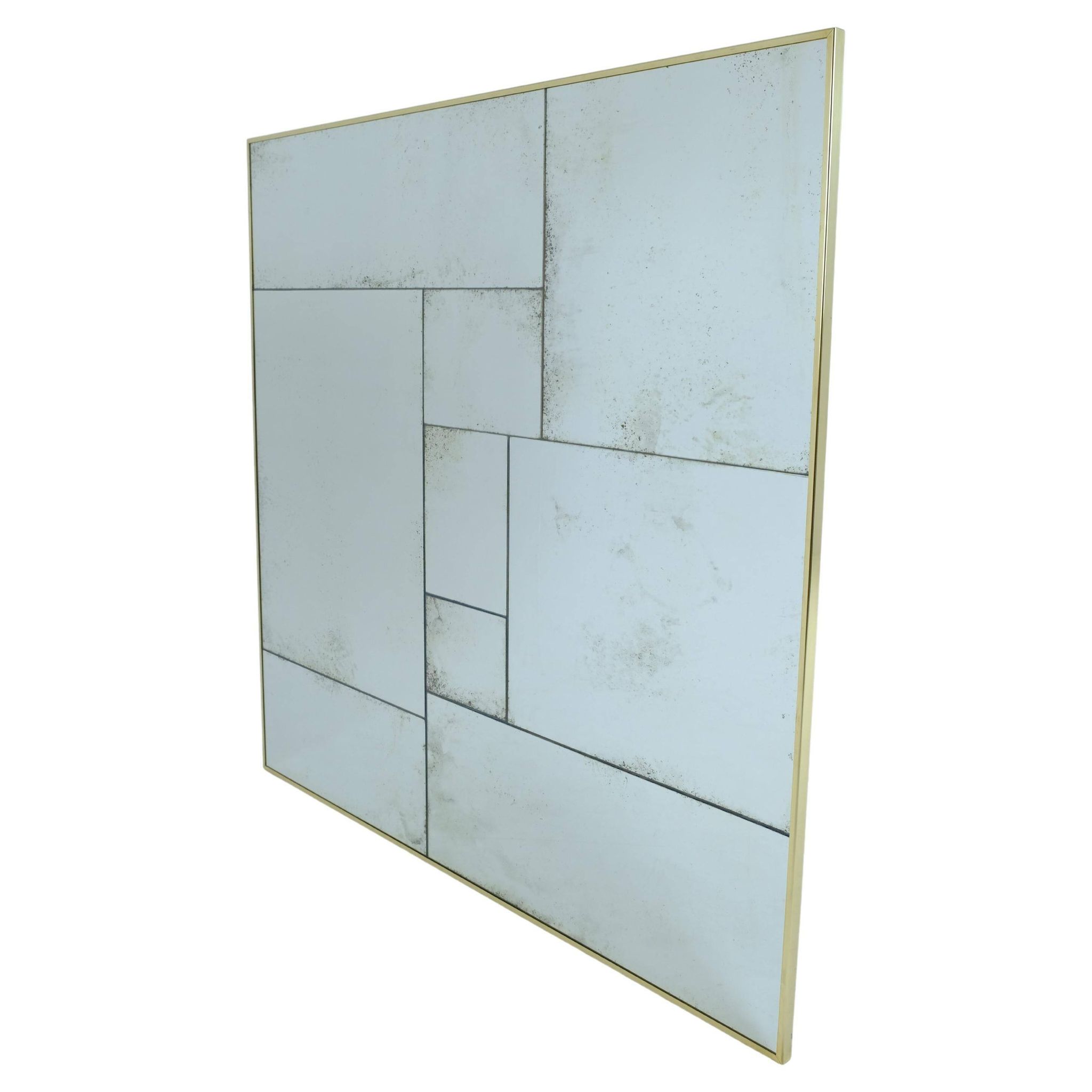 Handcrafted industrial mirror made to measure with an authentic hand-aged brass frame XL