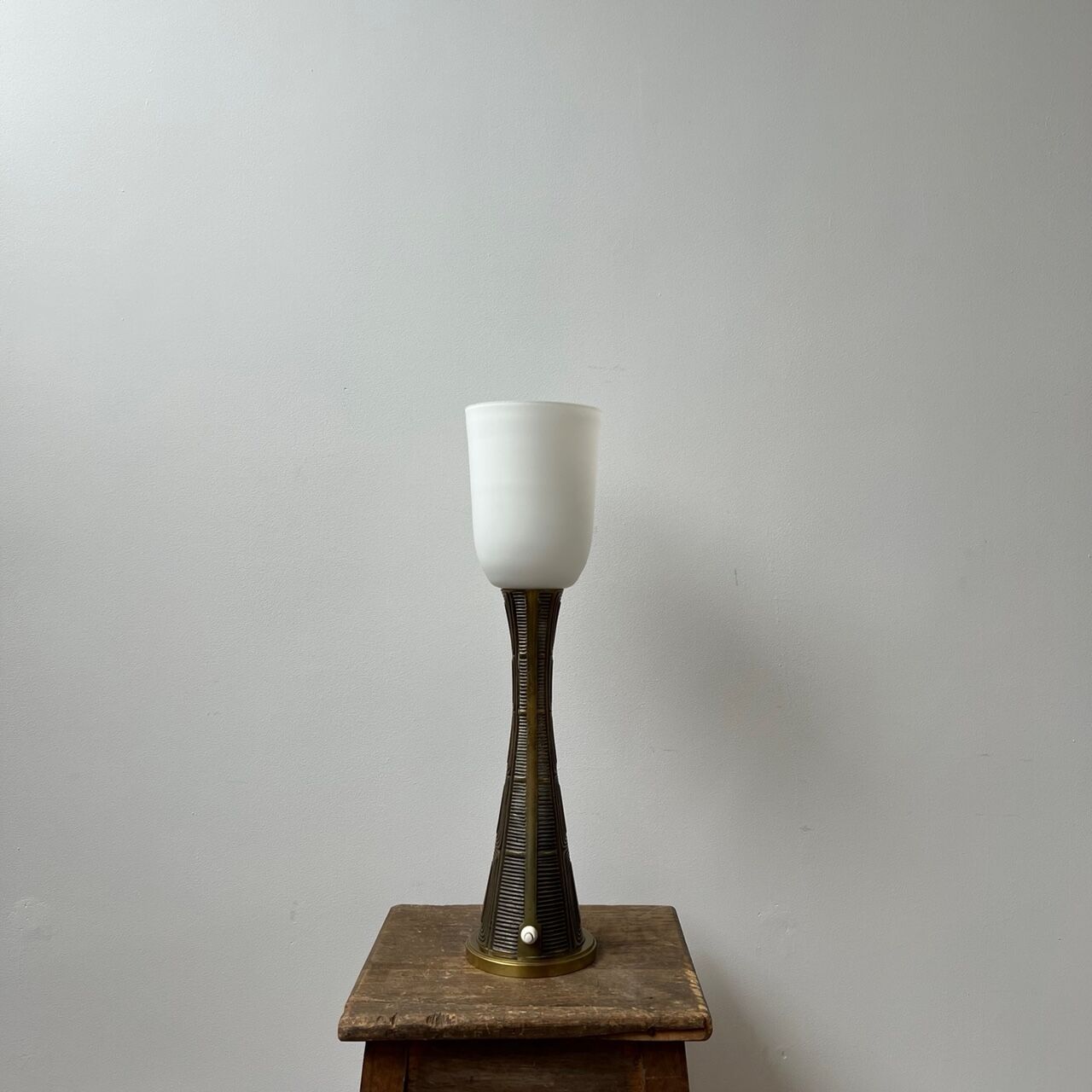 Sonja Katzin Mid-Century Brass and Opaline Glass Table Lamp