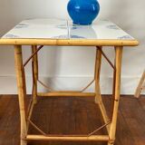 Rattan and ceramic tile table