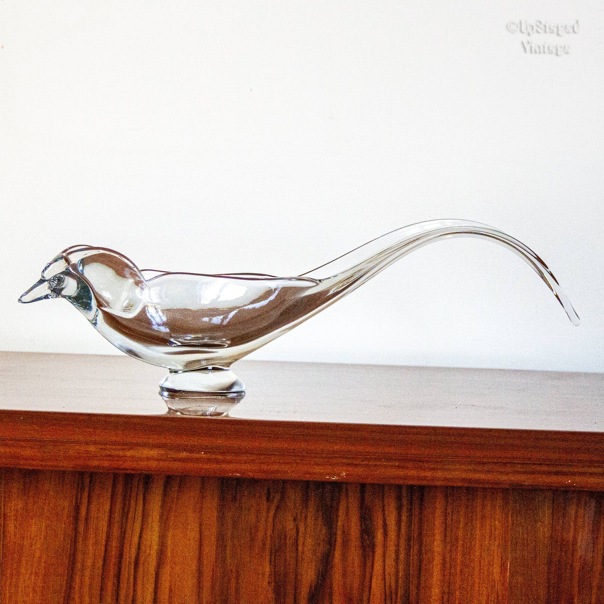 French crystal glass bird dish art vannes art glass mid century vintage mcm sculpture