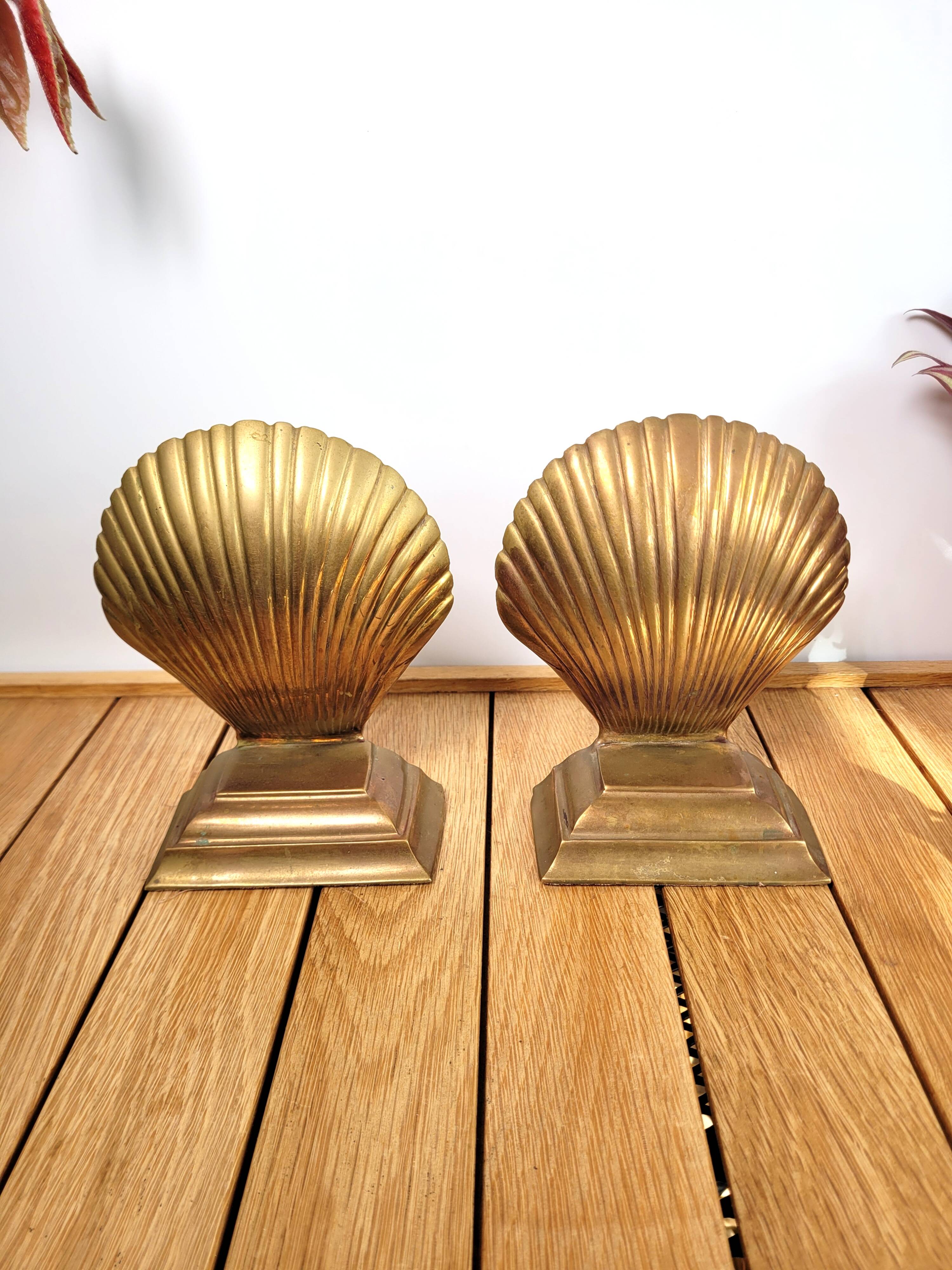 Pair of brass shell bookends