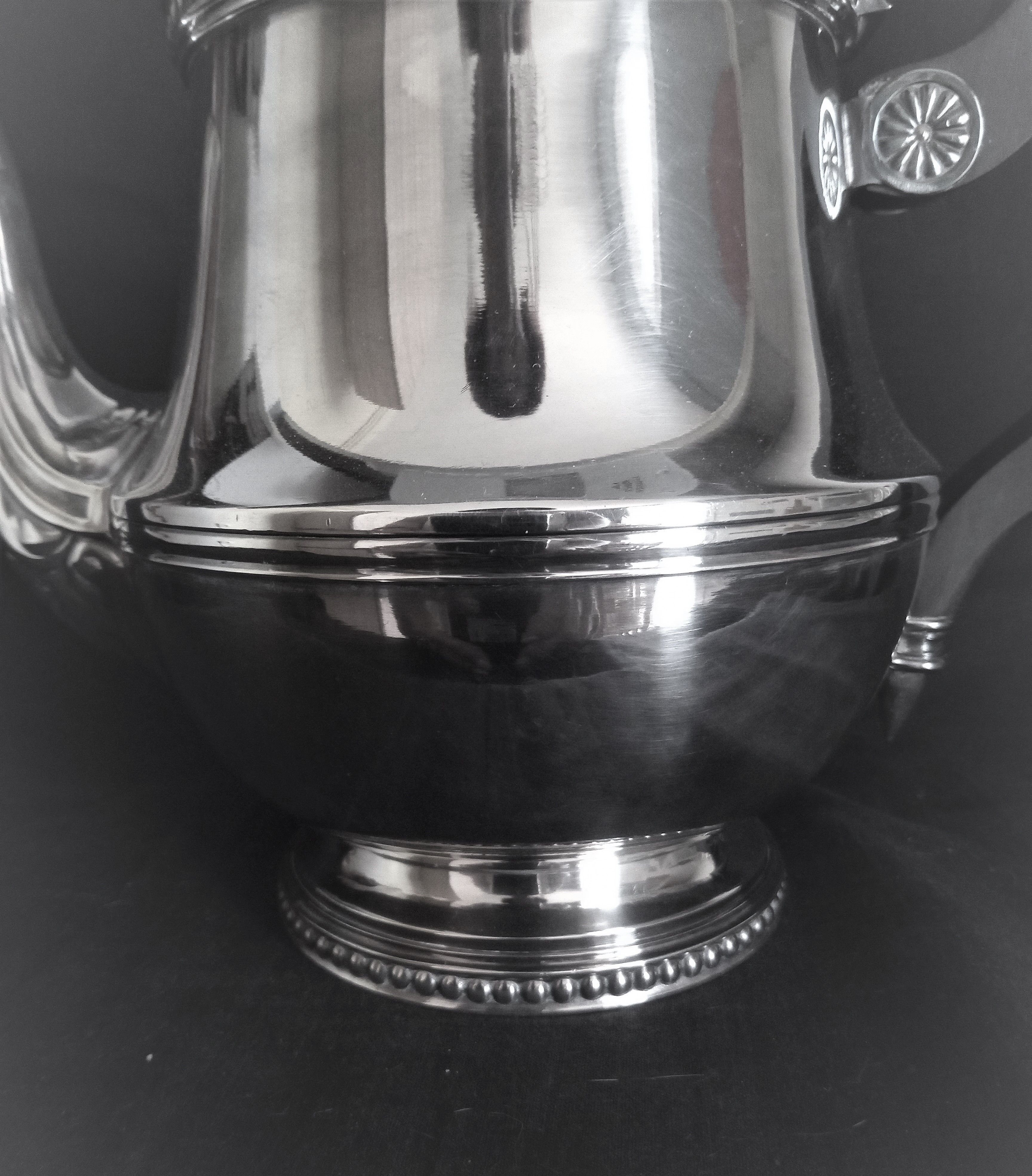 Tea and coffee set on tray, in silver metal Ercuis Goldsmith