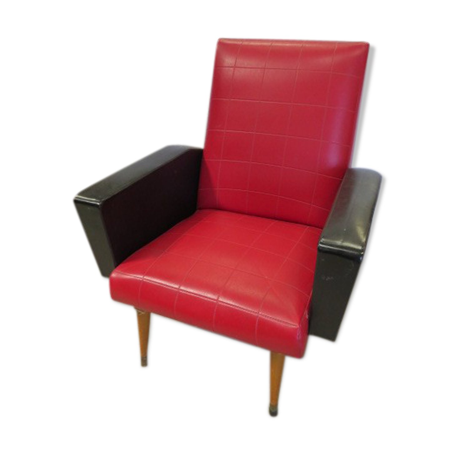 Fauteuil skai rouge et noir vintage