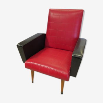 Vintage red and black skai armchair