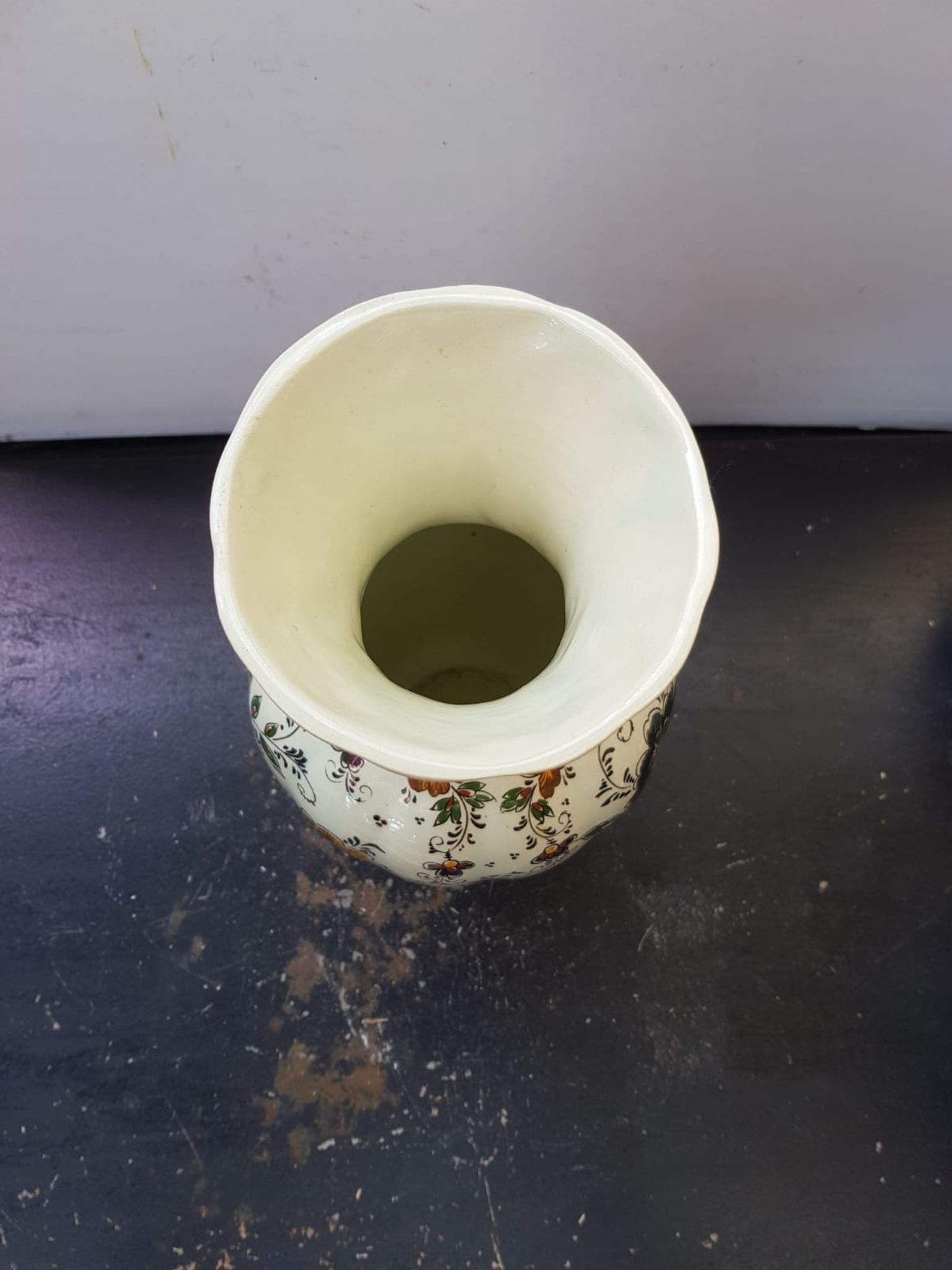 Old vase h becquet ceramic décor flowers made in belgium vintage