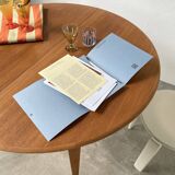 Scandinavian round teak table with extension