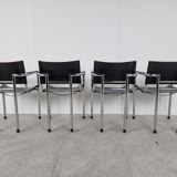 Vintage chrome and leather dining chairs set of 4 - 1980s