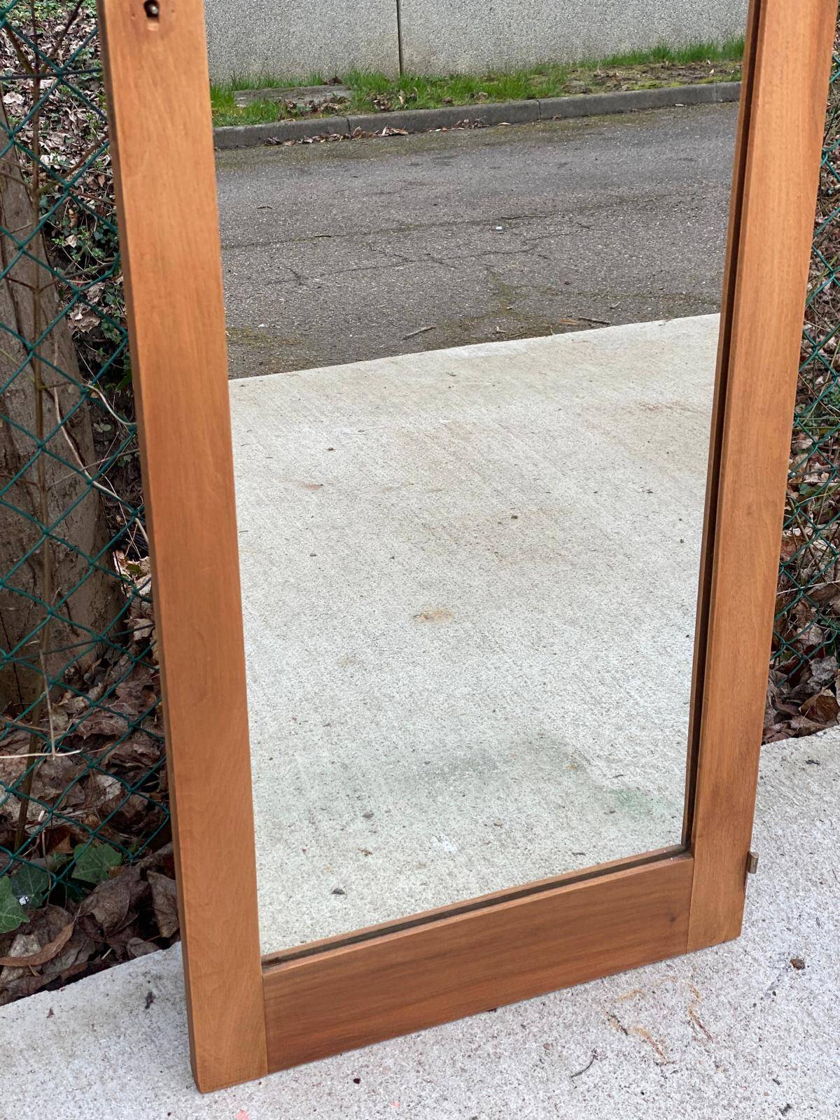 Art Deco mirror on a carved arched base, renovated in raw oak, 186cm