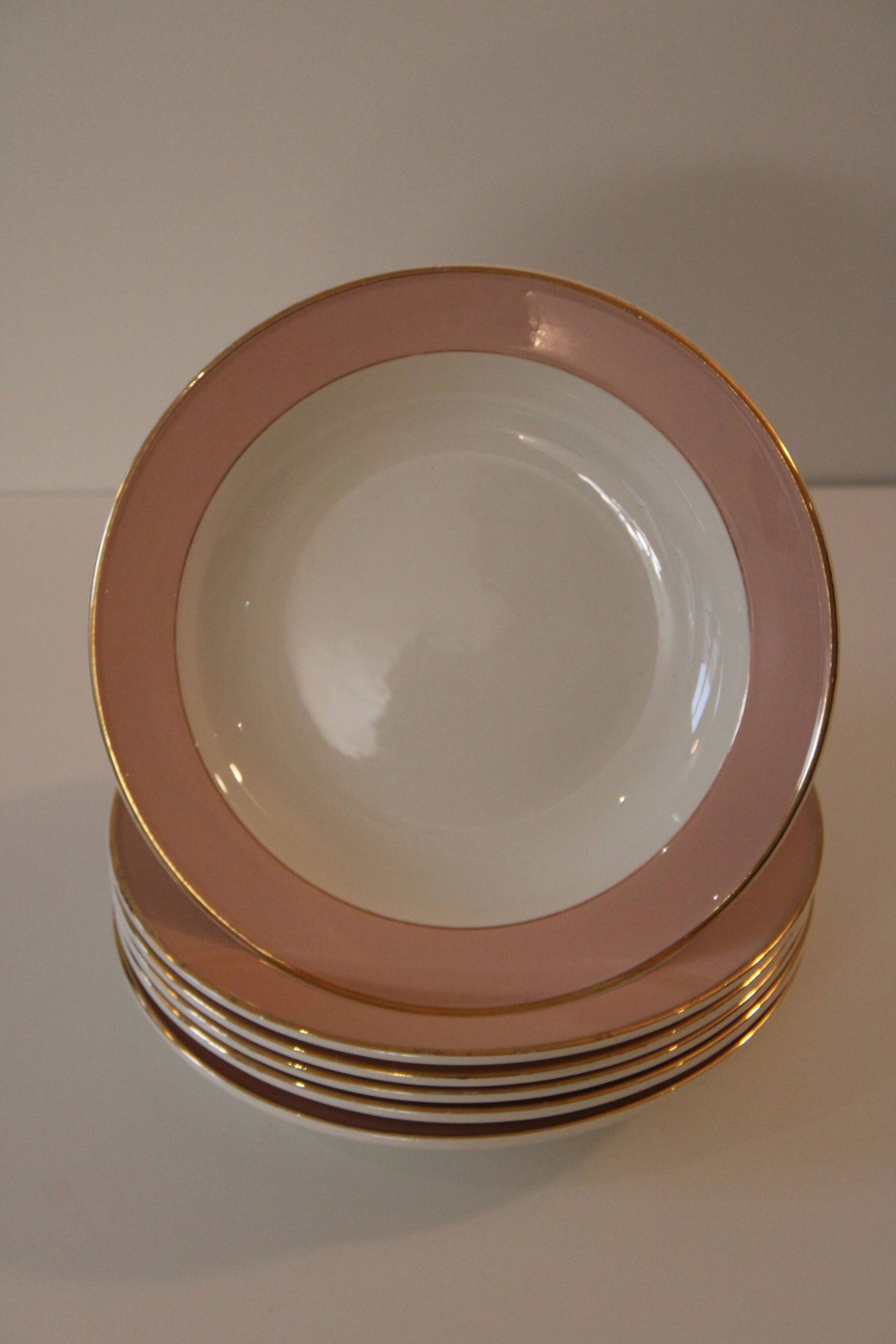 6 vintage rose gold Villeroy & Boch soup plates