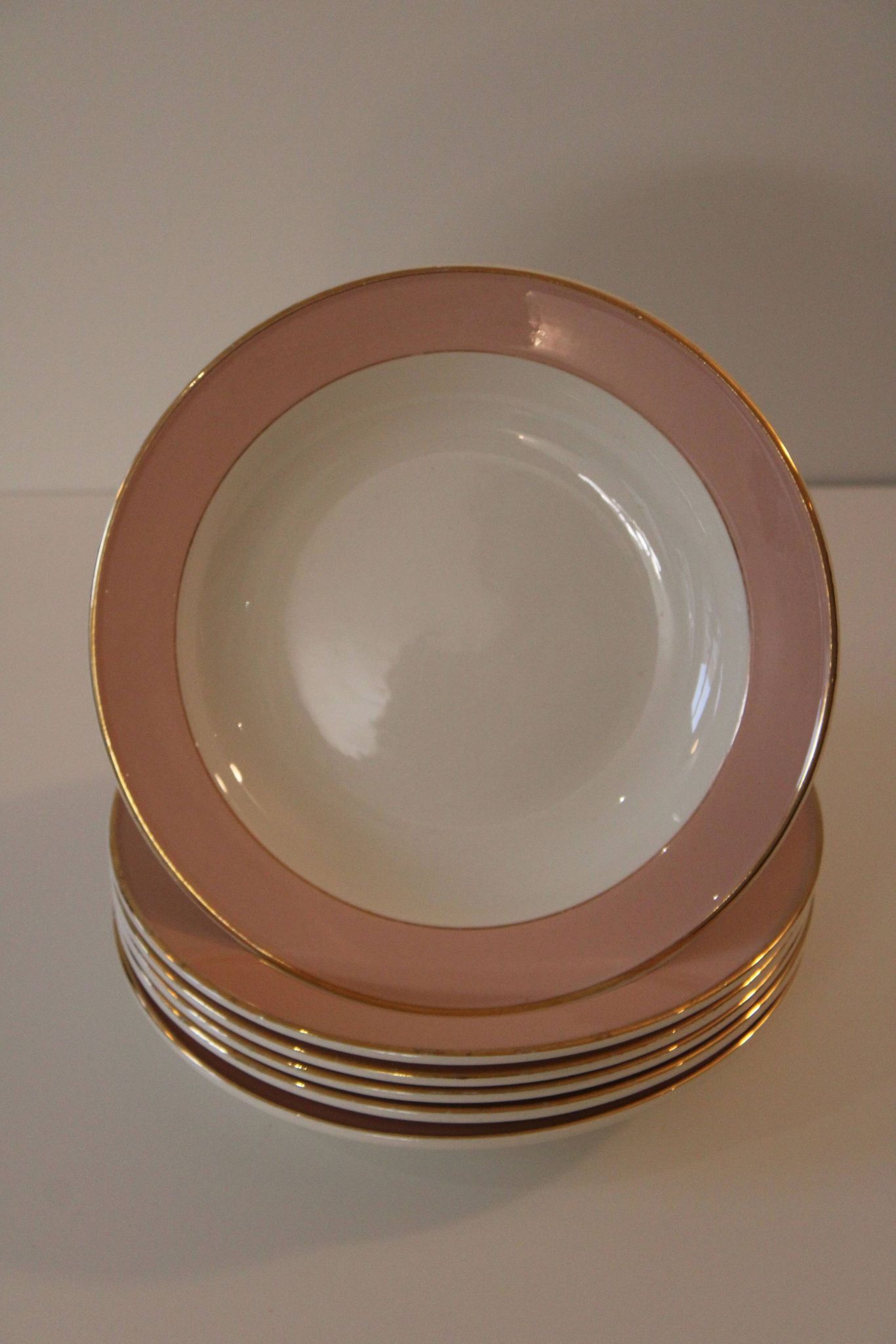 6 vintage rose gold Villeroy & Boch soup plates