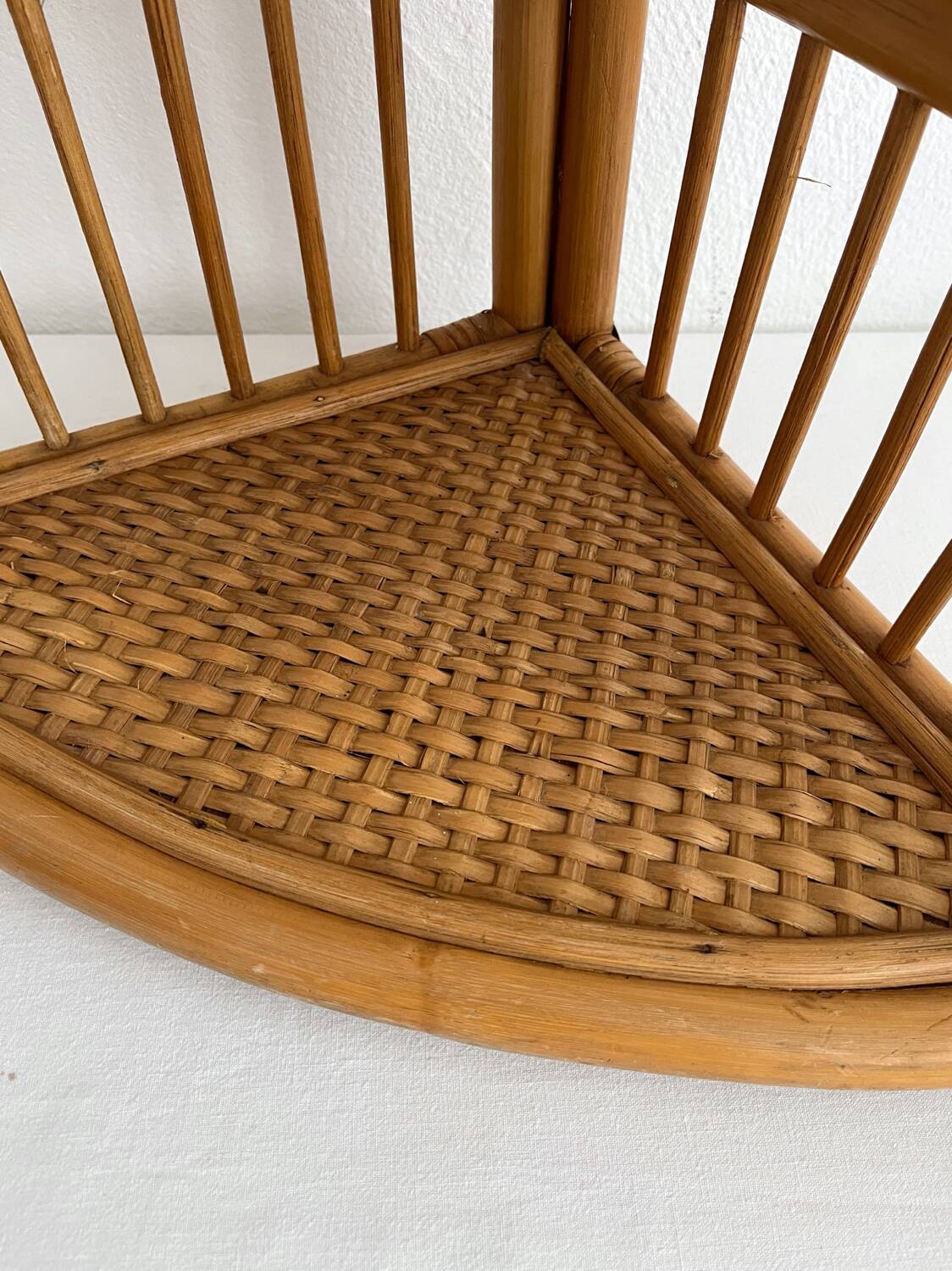 Vintage bamboo and rattan corner shelf