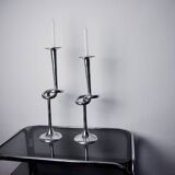 Pair of XL knotted candlesticks in aluminum, Italy, 1980