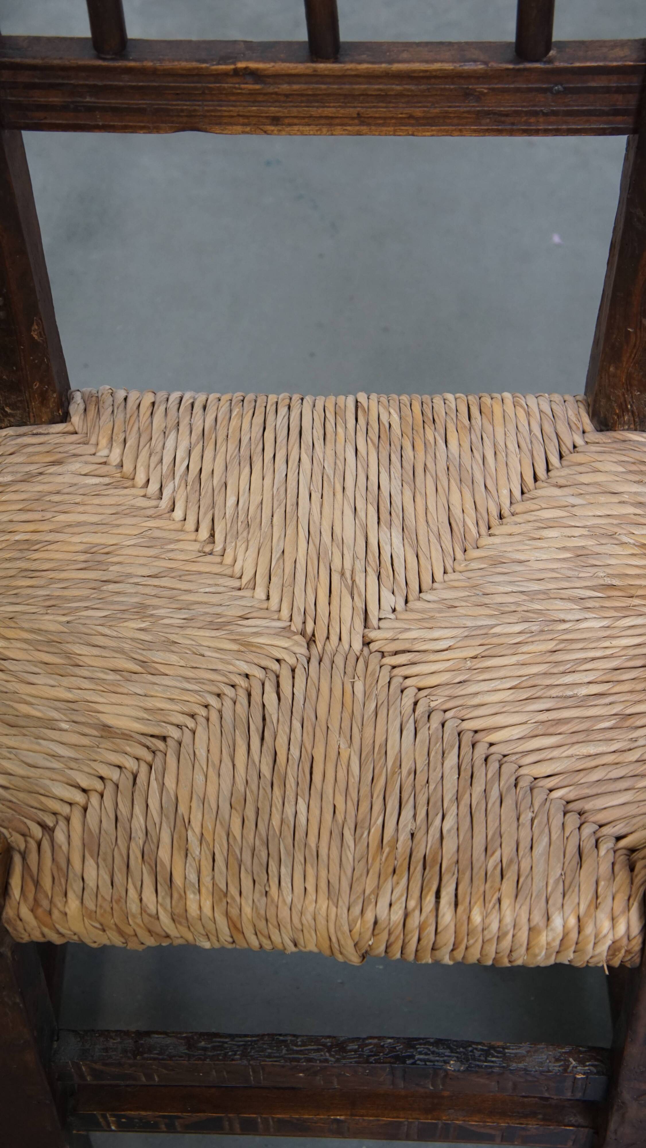 Set of 4 Antique Spanish Country Chairs with Woven Rattan Seats