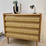 Chest of drawers wood and rattan 60's