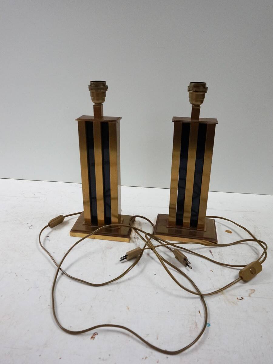 Paire de lampes de table JLB Hollywood Regency en laque noire et laiton doré, 1970s