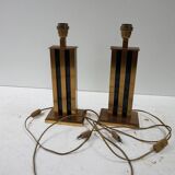 Paire de lampes de table JLB Hollywood Regency en laque noire et laiton doré, 1970s