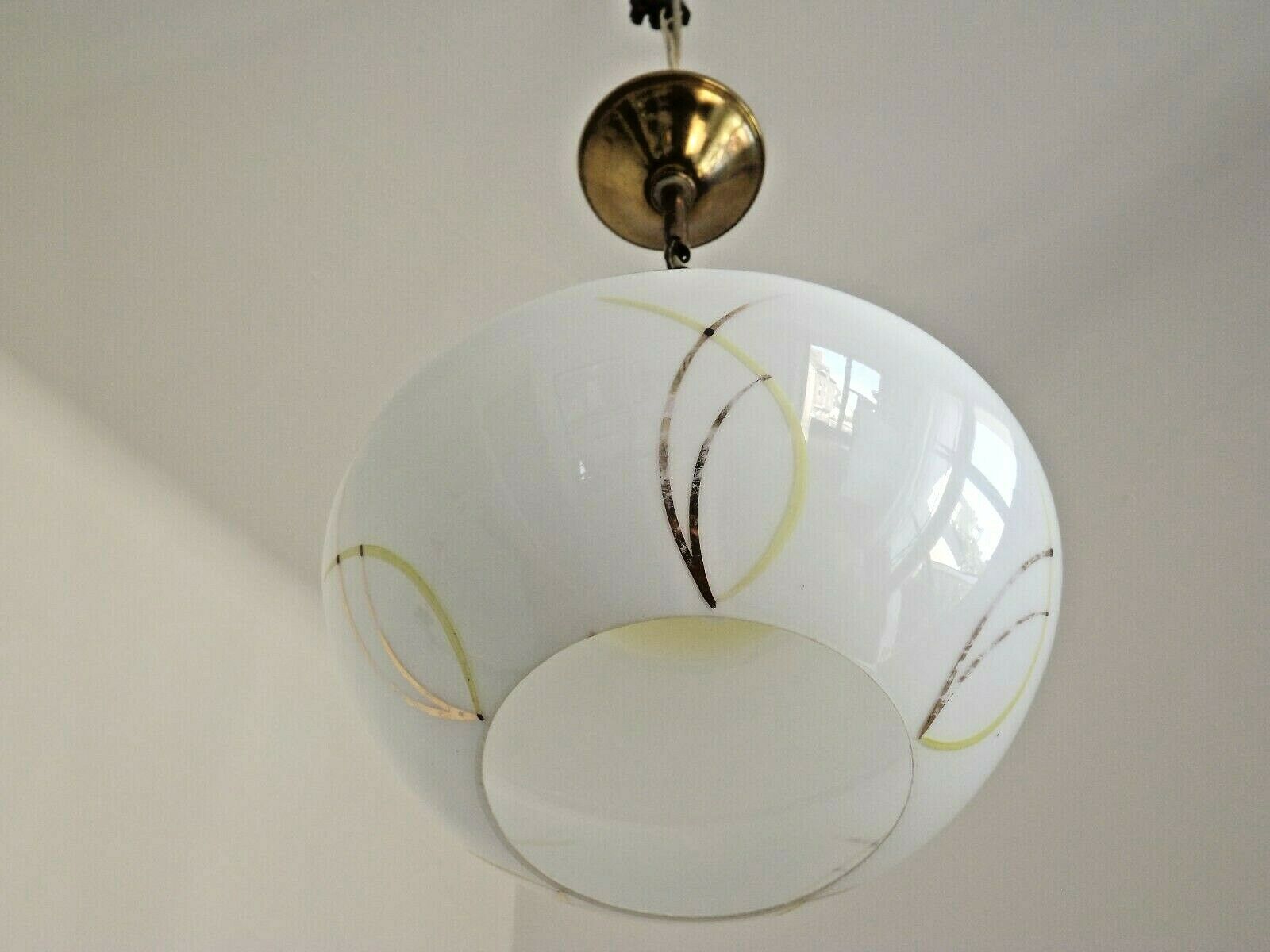 French vintage retro  ceiling light yellow and white decorative glass shade
