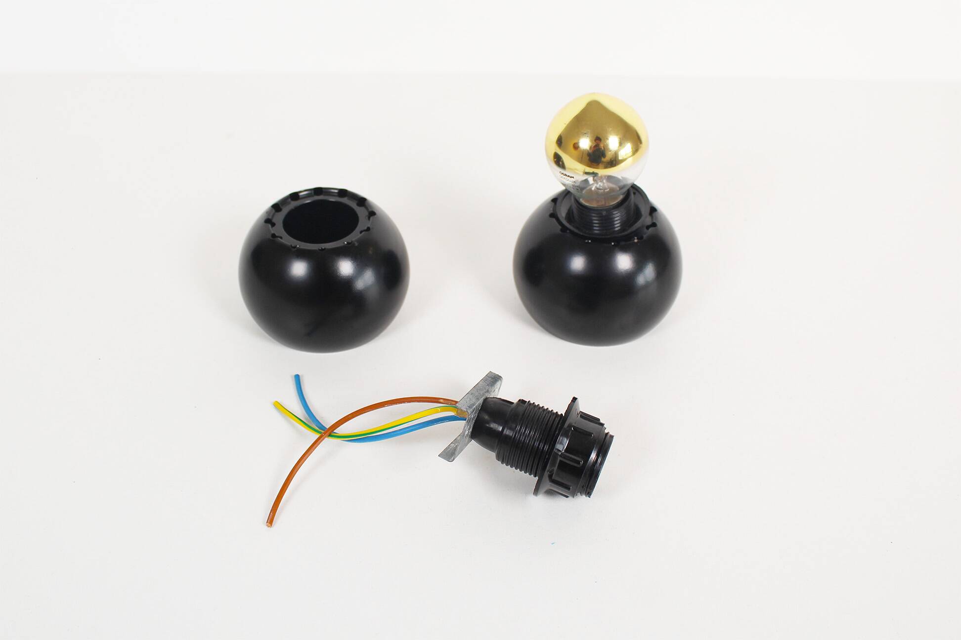 Set (2) of petite playful painted 'ball' wall lights, Italy 1970's