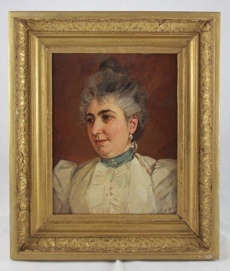 Antique Framed Portrait Painting of a Woman
