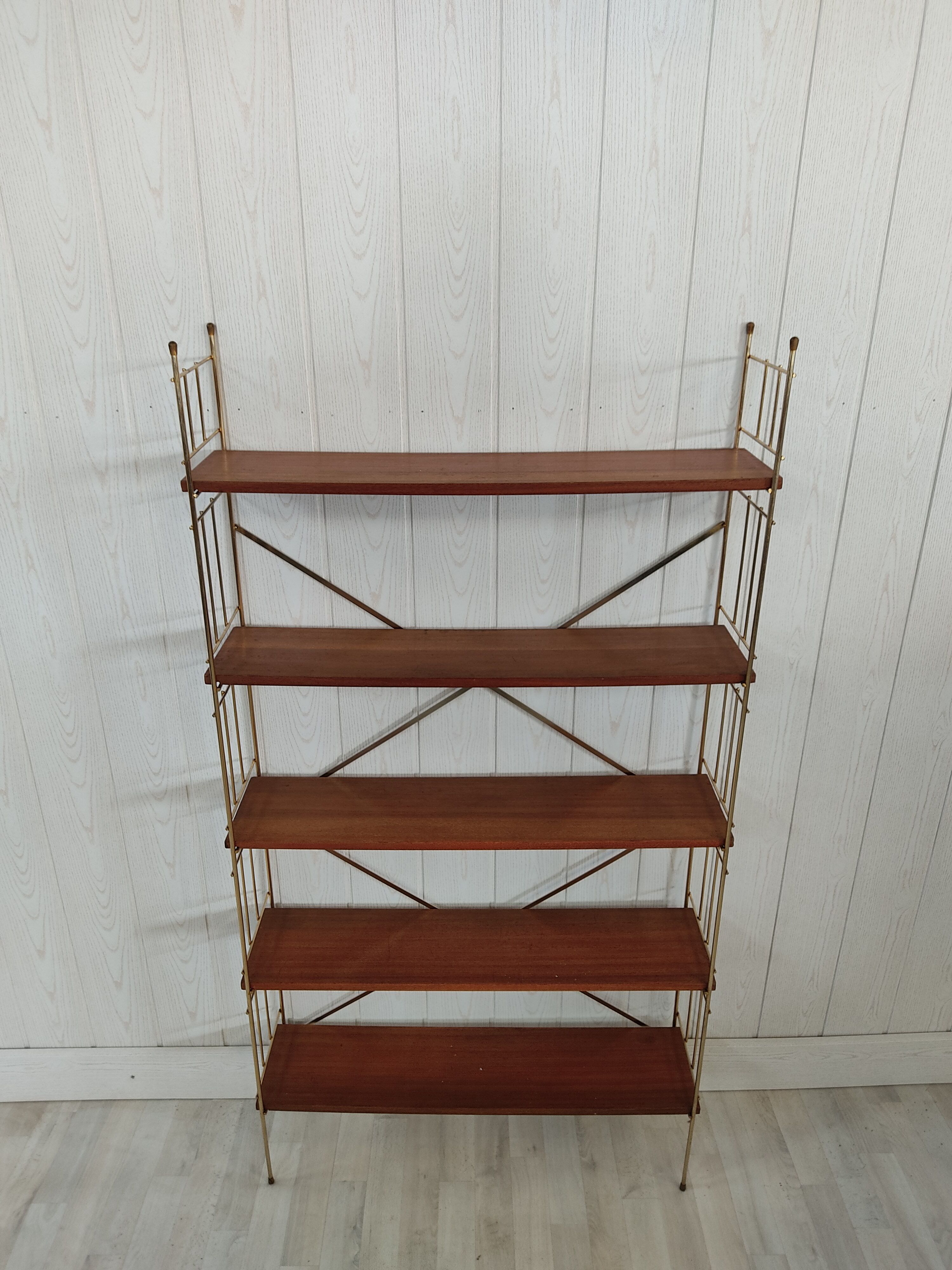 Vintage brass and teak shelf