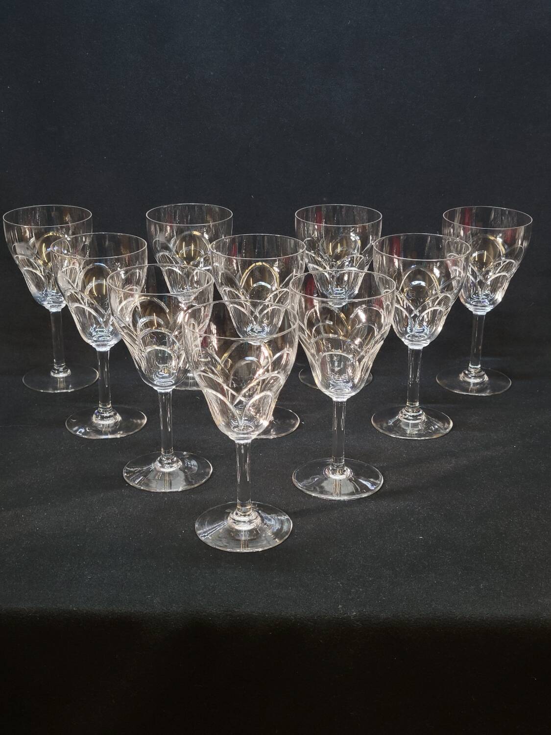 10 antique art deco saint louis / baccarat cut crystal water glasses