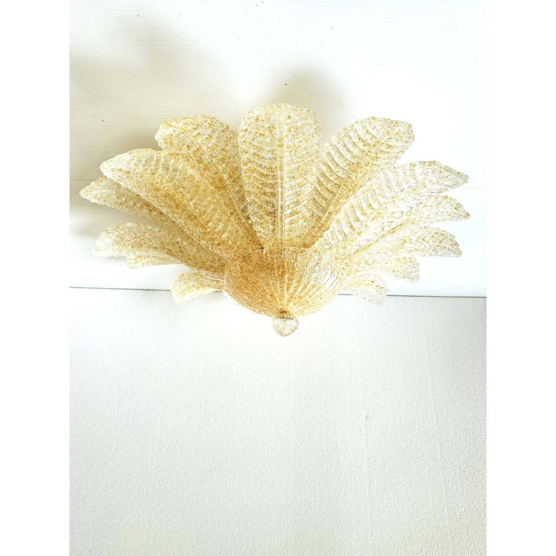 Venetian Amber ” Leaves Graniglia” Murano Glass Flush Mount