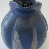 Pitcher in blue sandstone with blue drips, "melon" shape.