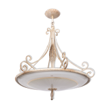 Wrought Iron Glass France Chandelier 1950s