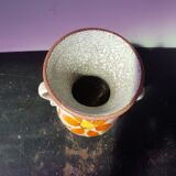 Old vase with enamelled ceramic coves décor flowers made in italy vintage