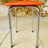 Tabouret vintage skaï orange et pieds chrome circa 70s
