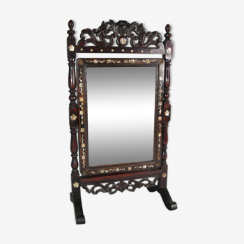 Former psyche of mirror table barber style extreme orient blackened wood and mother-of-pearl