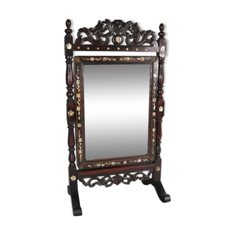 Former psyche of mirror table barber style extreme orient blackened wood and mother-of-pearl