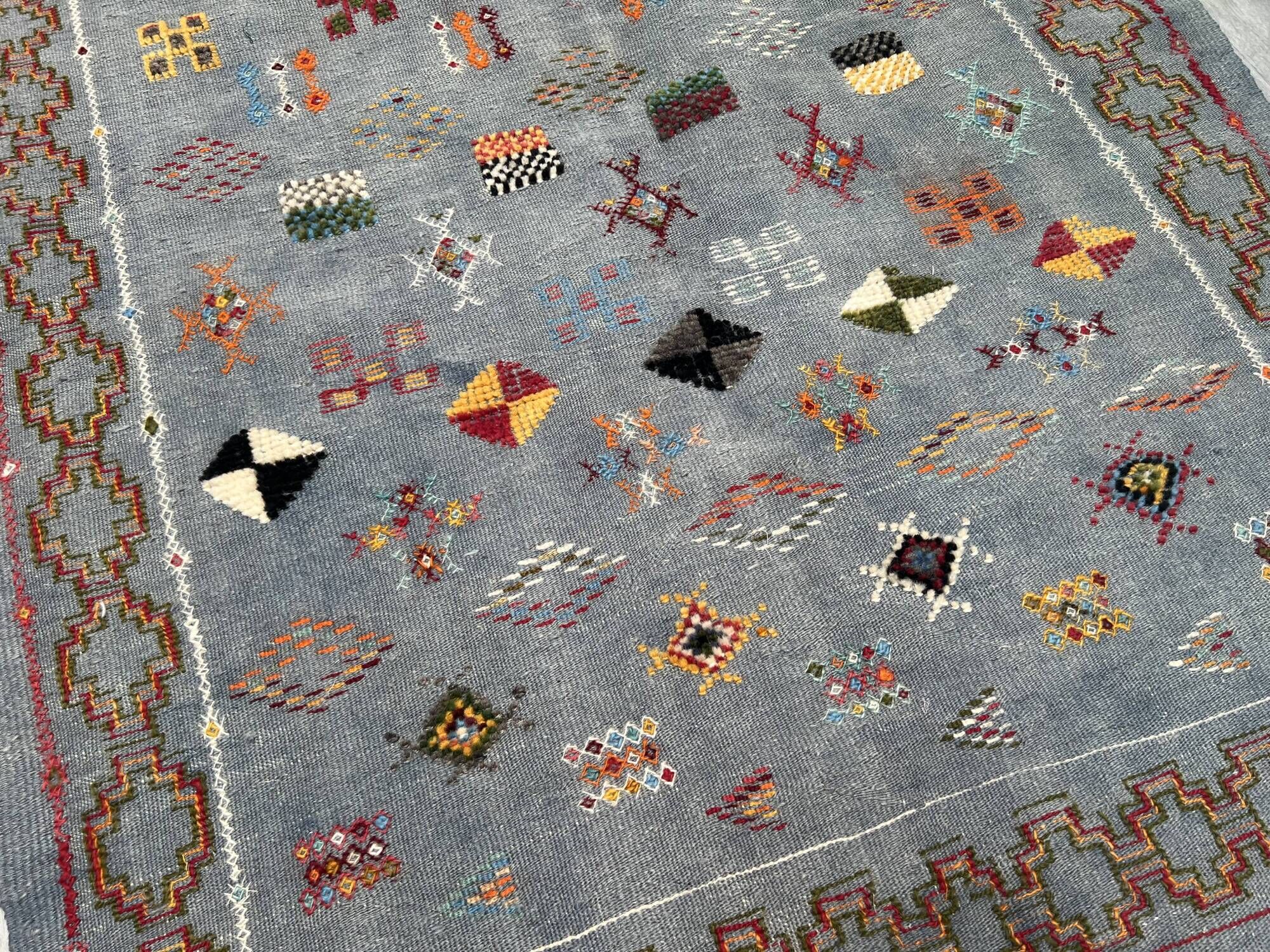 Small Moroccan rug, blue kilim, flat woven rug, interior decoration, free shipping.