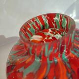 Ancien vase pique fleurs en verre multicolore