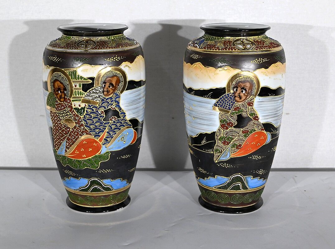 Pair of satsuma vases in japanese porcelain – early twentieth