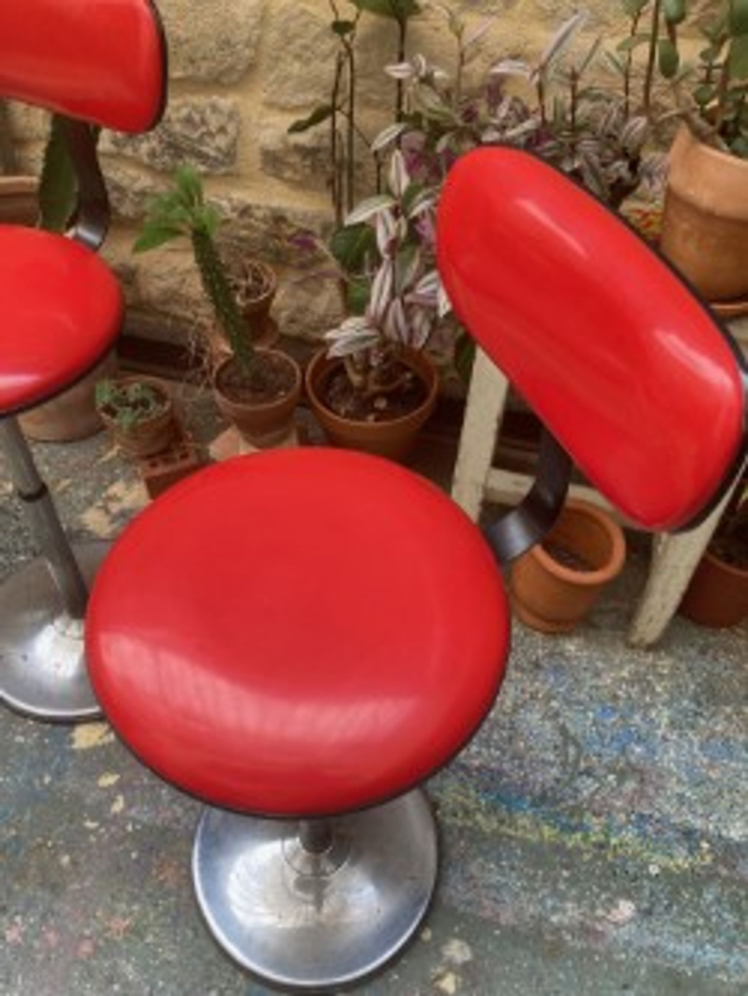 Paire de tabourets téléscopiques mirima skai rouge vintage années 80