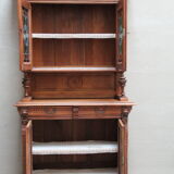 Henri II style double body in worked oak, original leaded stained glass windows