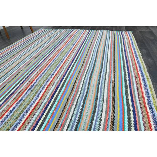 1970s Vintage Turkish Oushak Handmade Wool Cotton Blue Runner Rug 164x294