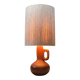 Vintage wooden table lamp with a wool shade.