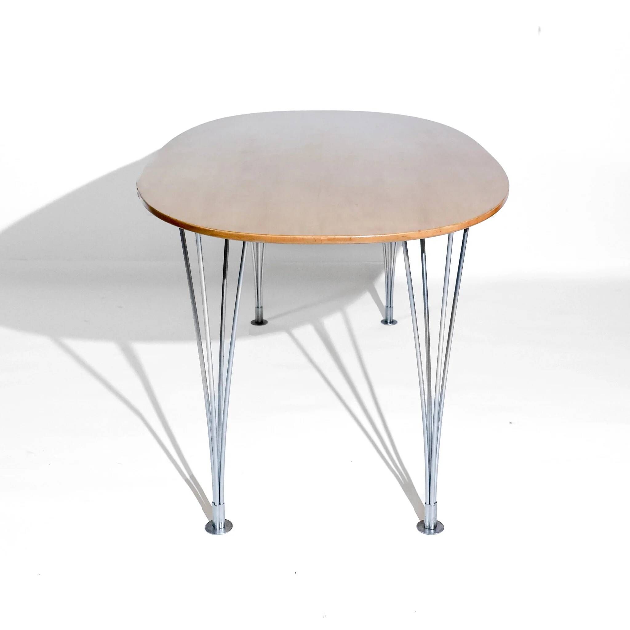 Vintage dining table Super-Ellipse by Piet Hein, Bruno Mathsson and Arne Jacobsen for Fritz Hansen, birch from Karelia.